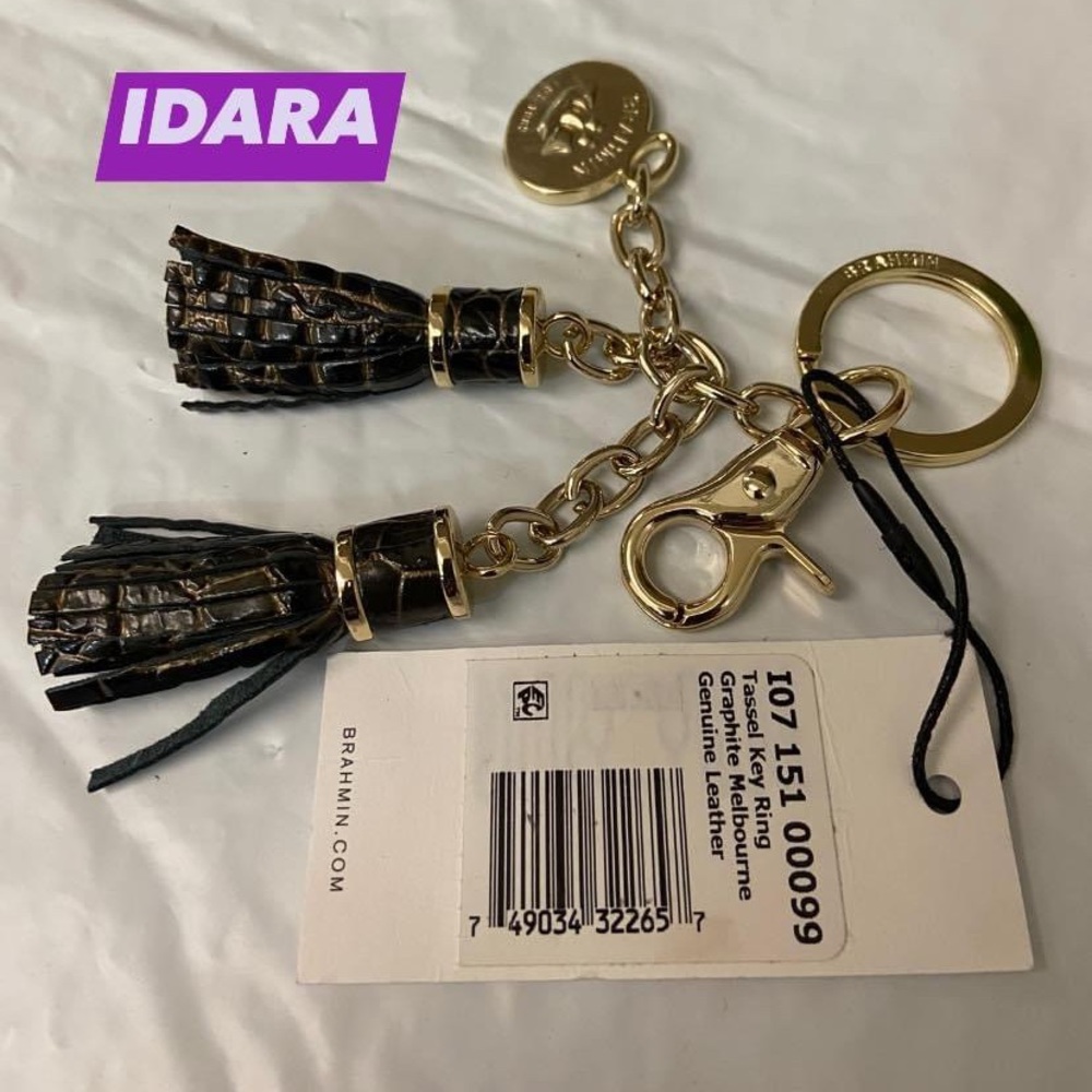 Brahmin Graphite Double Tassels Key Ring